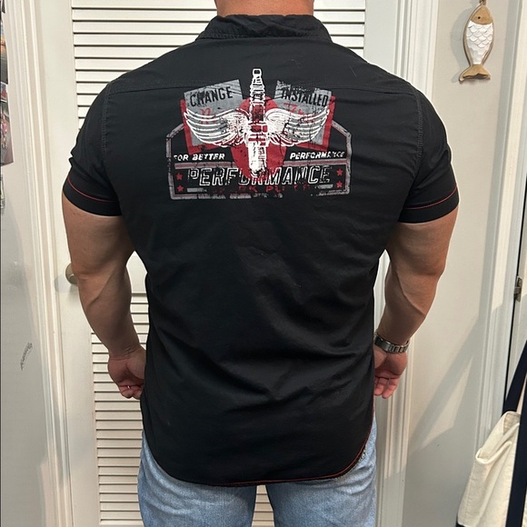 Arizona Jean Company Black Mechanic/Auto shop inspired graphic snap shirt - Picture 2 of 4
